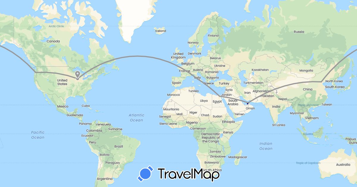 TravelMap itinerary: driving, plane in United Arab Emirates, China, Egypt, Italy, United States (Africa, Asia, Europe, North America)