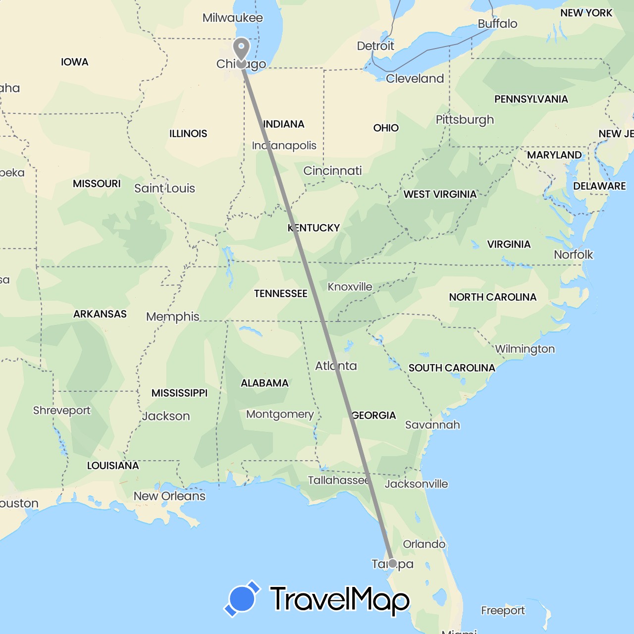 TravelMap itinerary: driving, plane in United States (North America)
