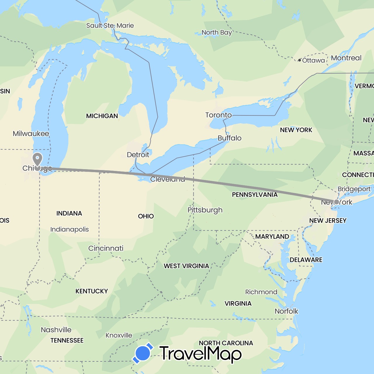 TravelMap itinerary: driving, plane in United States (North America)
