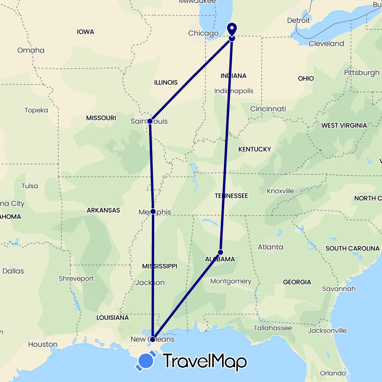 TravelMap itinerary: driving in United States (North America)