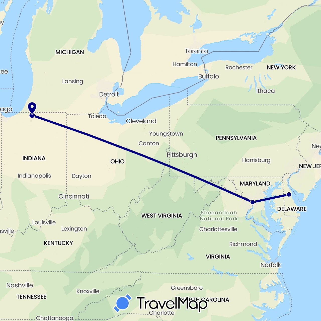 TravelMap itinerary: driving in United States (North America)