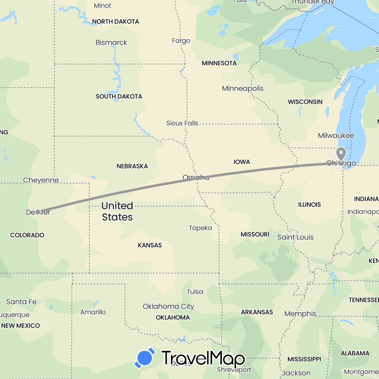 TravelMap itinerary: driving, plane in United States (North America)