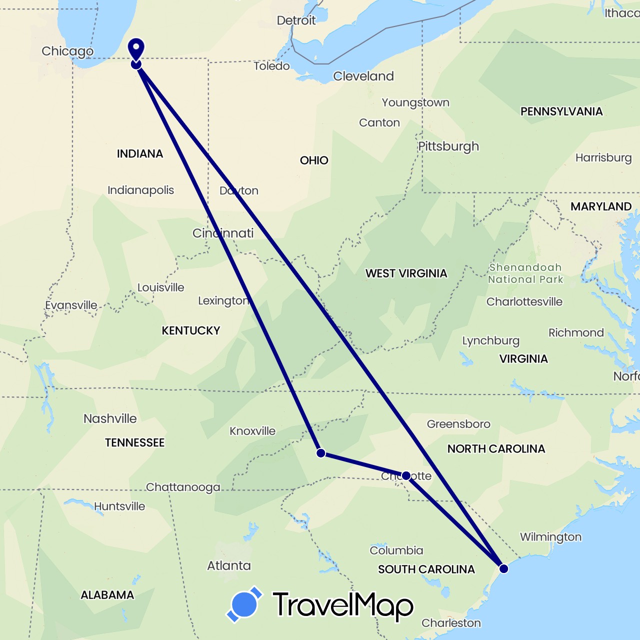 TravelMap itinerary: driving in United States (North America)