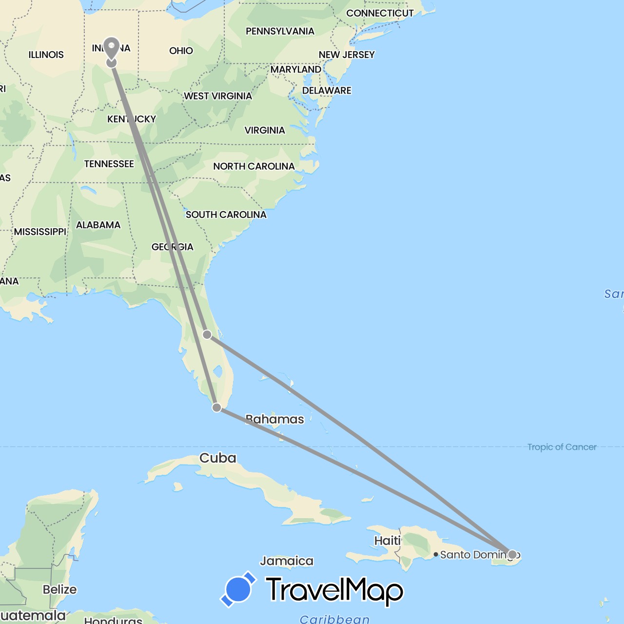 TravelMap itinerary: driving, plane in Puerto Rico, United States (North America)